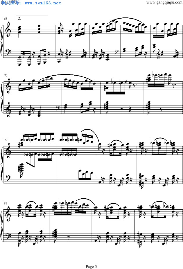 致爱丽丝 钢琴谱 五线谱(新版)图片
